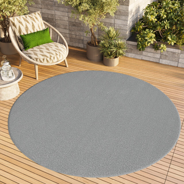 Vloerkleed Mono Rond Indoor Outdoor Licht Grijs