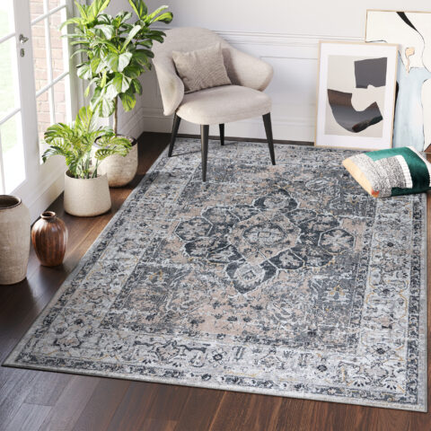 Vloerkleed Ritz Grijs Beige Vintage Rozet