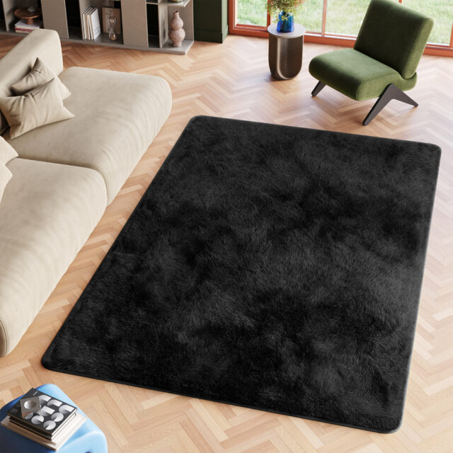 Vloerkleed Silk Antislip Shaggy Zwart