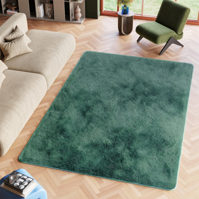 Vloerkleed Silk Antislip Shaggy Donker Groen