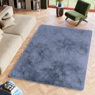 Vloerkleed Silk Antislip Shaggy Grijs Blauw
