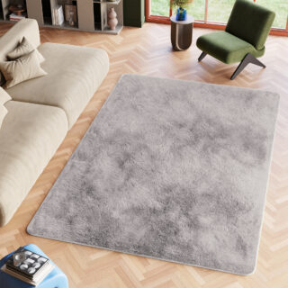 Vloerkleed Silk Antislip Shaggy Licht Grijs