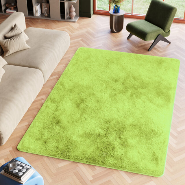 Vloerkleed Silk Antislip Shaggy Licht Groen