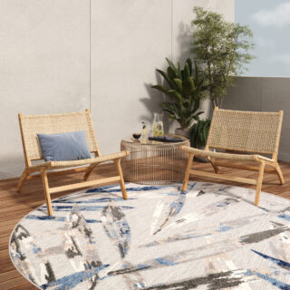 Buitenkleed Patio Rond Grijs Bladeren