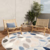 Vloerkleed Buiten Patio Rond Grijs Blauw Bladeren