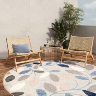 Buitenkleed Patio Rond Grijs Blauw Bladeren