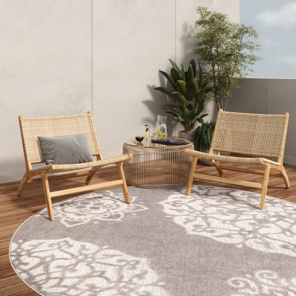 Buitenkleed Patio Rond Grijs Ornamenten