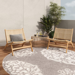 Buitenkleed Patio Rond Grijs Ornamenten