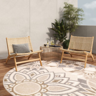Buitenkleed Patio Rond Creme Grijs Bloemen