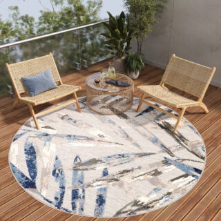 Buitenkleed Patio Rond Grijs Bladeren