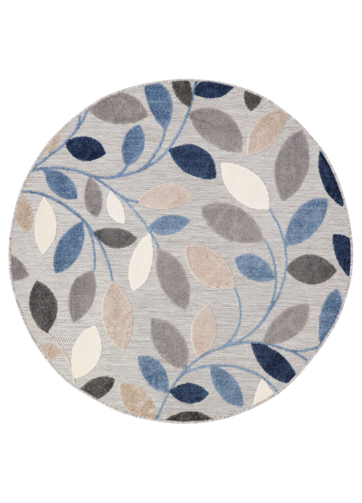 Buitenkleed Patio Rond Grijs Blauw Bladeren