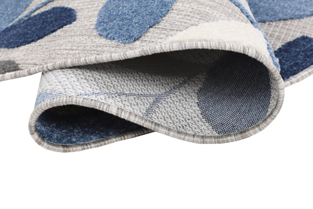 Buitenkleed Patio Rond Grijs Blauw Bladeren