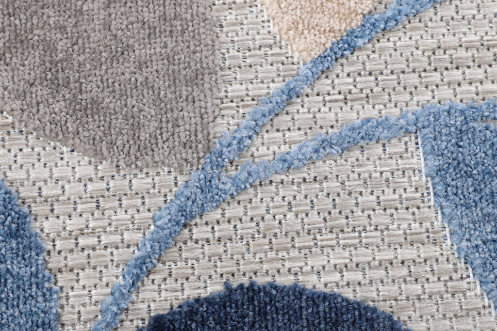 Buitenkleed Patio Rond Grijs Blauw Bladeren