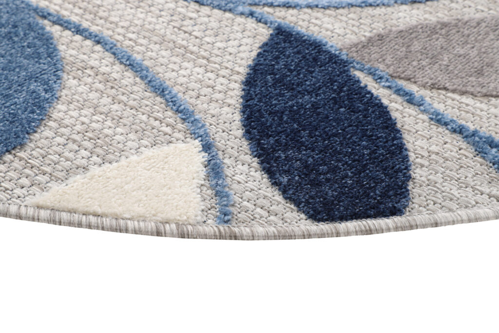 Buitenkleed Patio Rond Grijs Blauw Bladeren