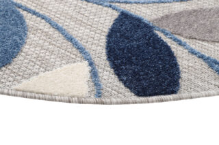 Buitenkleed Patio Rond Grijs Blauw Bladeren