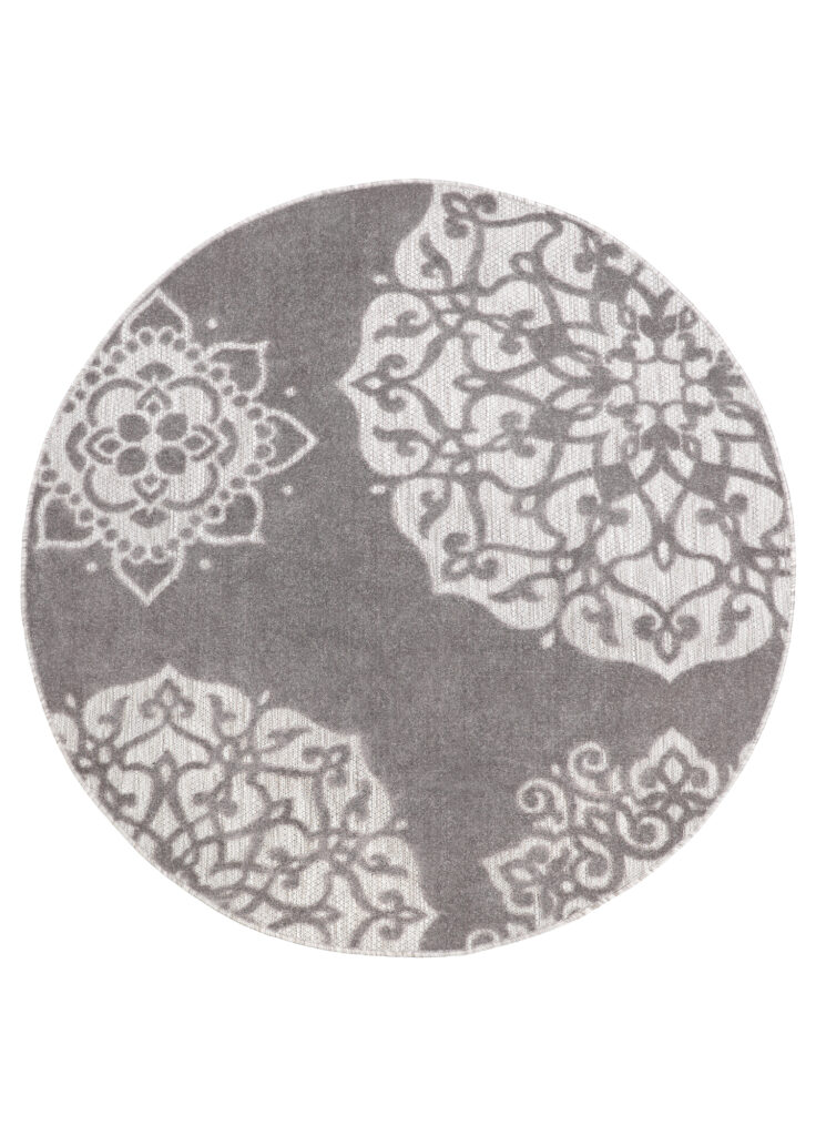 Buitenkleed Patio Rond Grijs Ornamenten