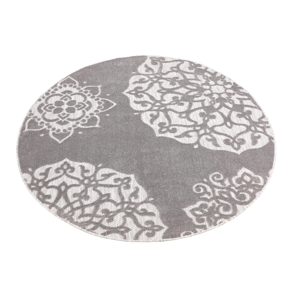 Buitenkleed Patio Rond Grijs Ornamenten