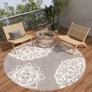 Buitenkleed Patio Rond Grijs Ornamenten