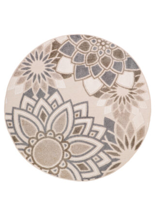 Buitenkleed Patio Rond Creme Grijs Bloemen