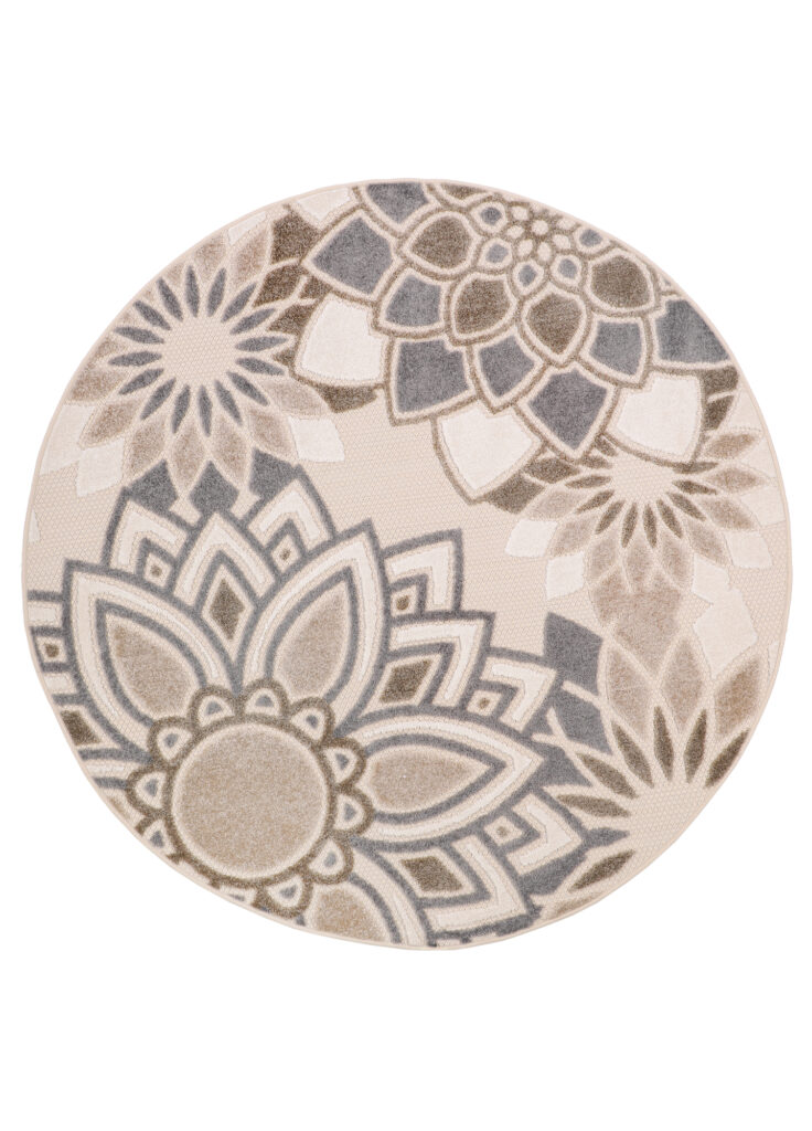 Buitenkleed Patio Rond Creme Grijs Bloemen
