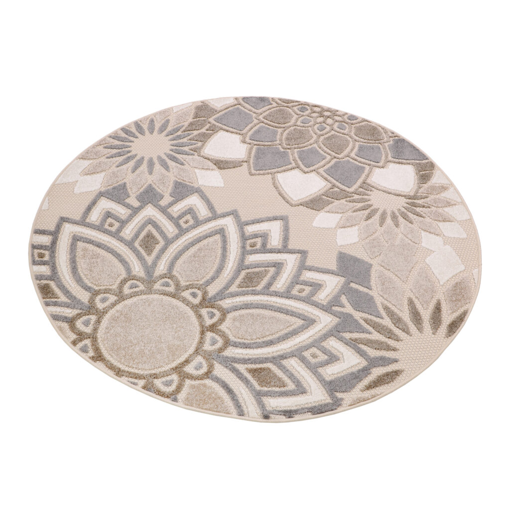 Buitenkleed Patio Rond Creme Grijs Bloemen