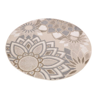 Buitenkleed Patio Rond Creme Grijs Bloemen