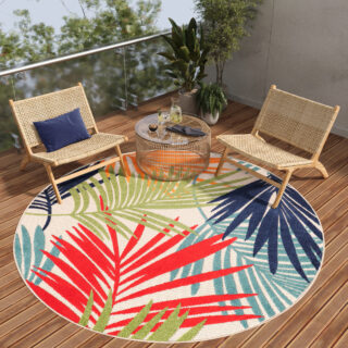 Buitenkleed Patio Rond Veelkleurig Bladeren
