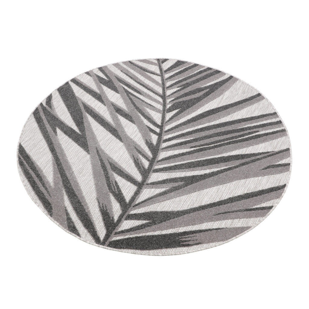 Buitenkleed Patio Rond Grijs Beige Bladeren