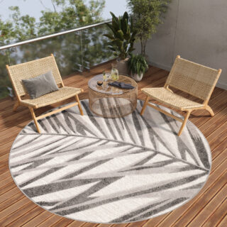 Buitenkleed Patio Rond Grijs Beige Bladeren