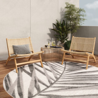 Buitenkleed Patio Rond Grijs Beige Bladeren