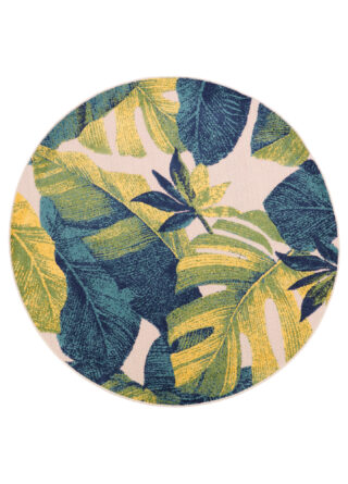 Buitenkleed Patio Rond Creme Bladeren Palmbomen