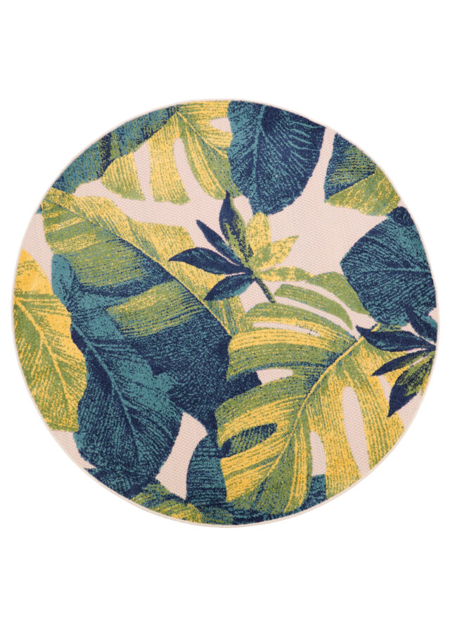 Buitenkleed Patio Rond Creme Bladeren Palmbomen