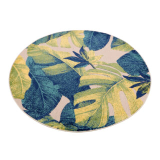 Buitenkleed Patio Rond Creme Bladeren Palmbomen