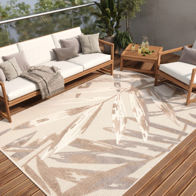 Buitenkleed Patio Creme Grijs Bladeren