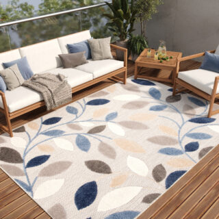 Buitenkleed Patio Grijs Blauw Bladeren