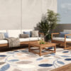 Vloerkleed Buitenkleed Patio Grijs Blauw Bladeren
