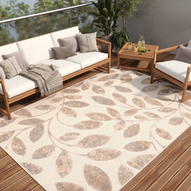 Buitenkleed Patio Creme Beige Bladeren