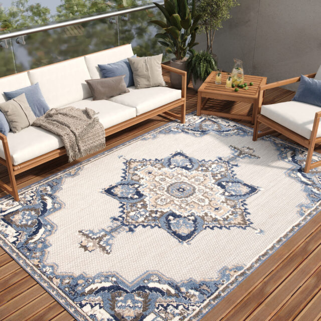 Buitenkleed Patio Grijs Blauw Vintage