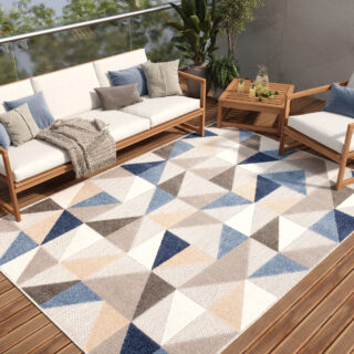 Buitenkleed Patio Grijs Blauw Geometrisch