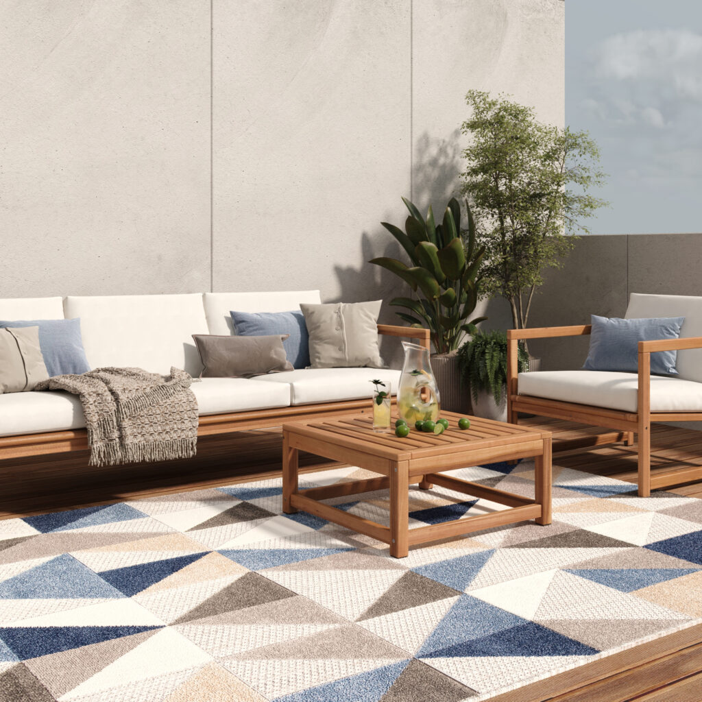 Buitenkleed Patio Grijs Blauw Geometrisch