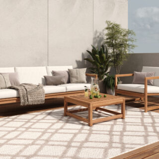 Buitenkleed Patio Beige Grijs Ruitpatroon