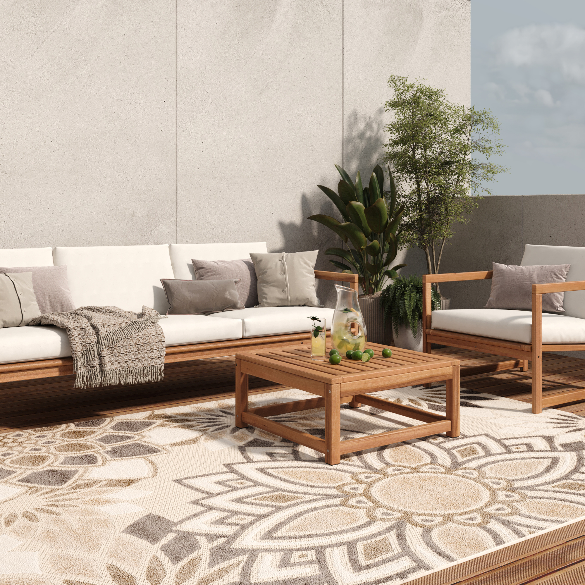 Vloerkleed Buitenkleed Patio Creme Grijs Bloemen