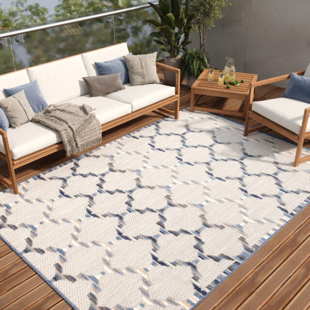 Buitenkleed Patio Grijs Blauw Trellis