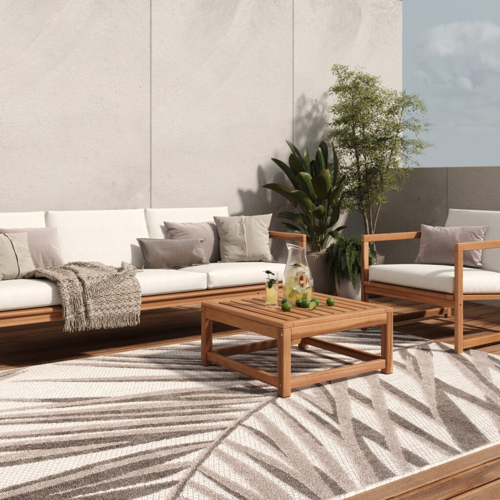 Buitenkleed Patio Grijs Beige Bladeren