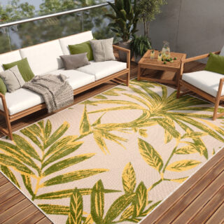 Buitenkleed Patio Creme Groen Bladeren