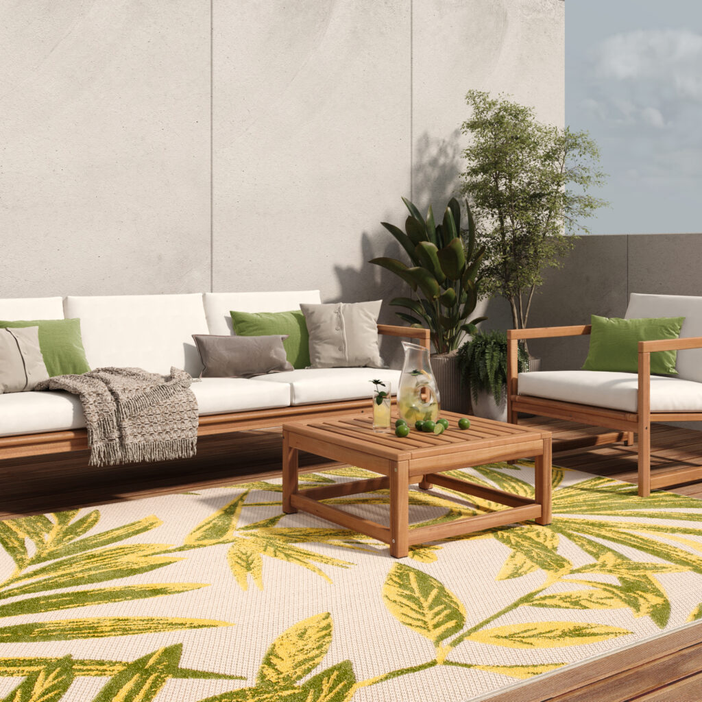 Buitenkleed Patio Creme Groen Bladeren