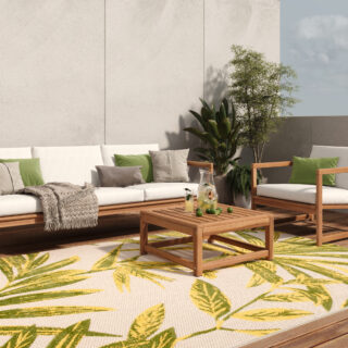 Buitenkleed Patio Creme Groen Bladeren