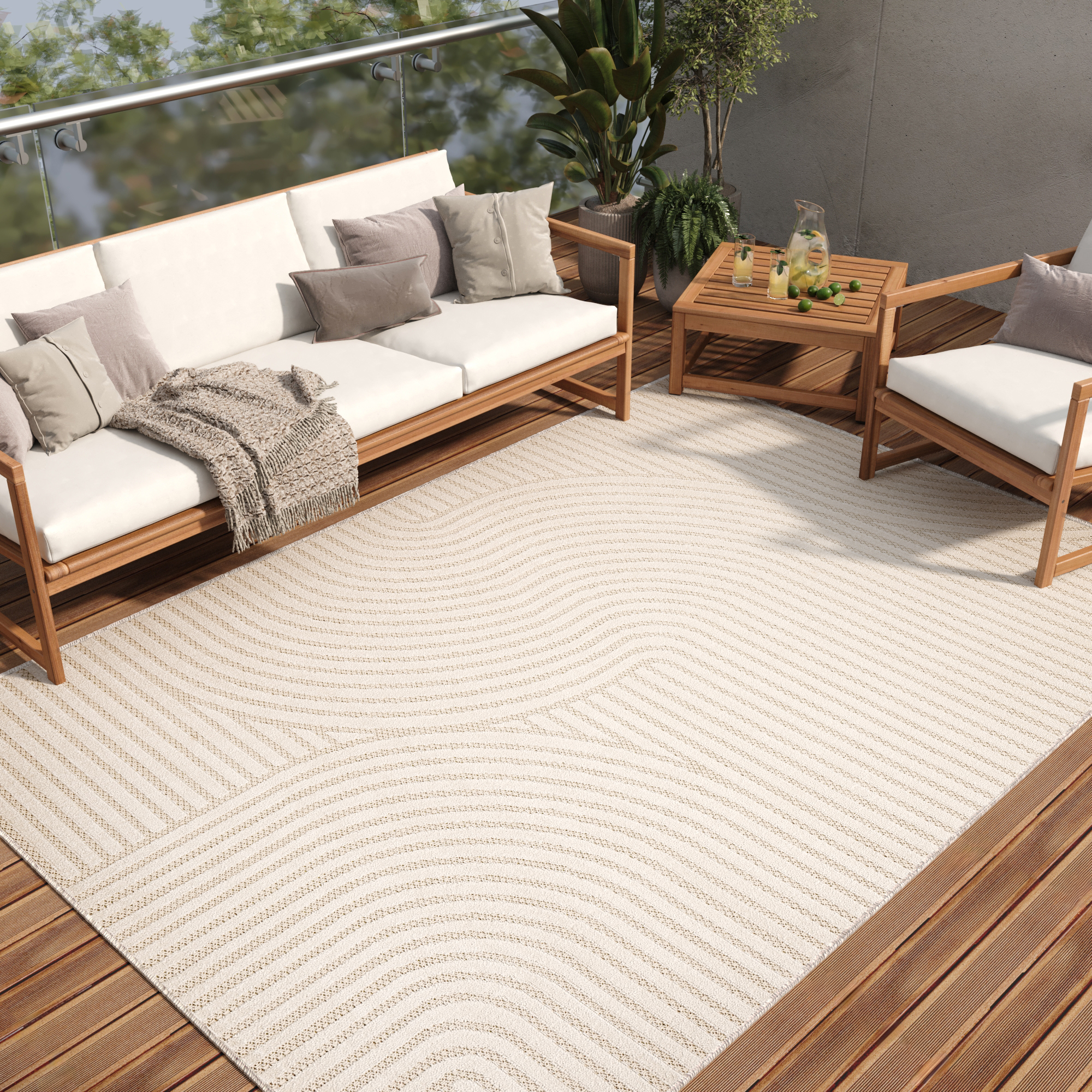 Vloerkleed Buitenkleed Patio Creme Lijnen