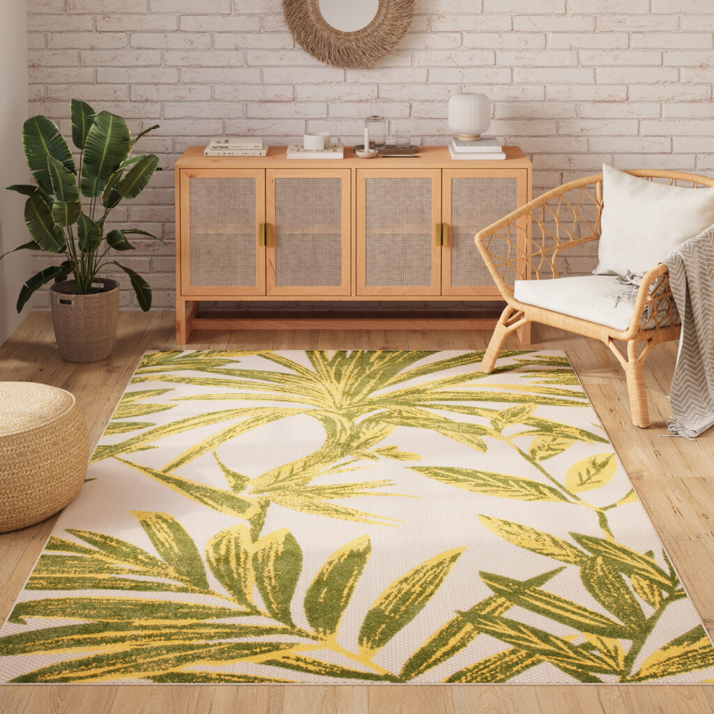 Buitenkleed Patio Creme Groen Bladeren