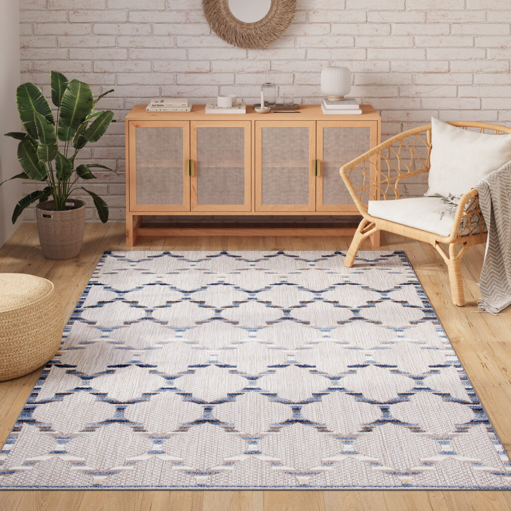 Buitenkleed Patio Grijs Blauw Trellis